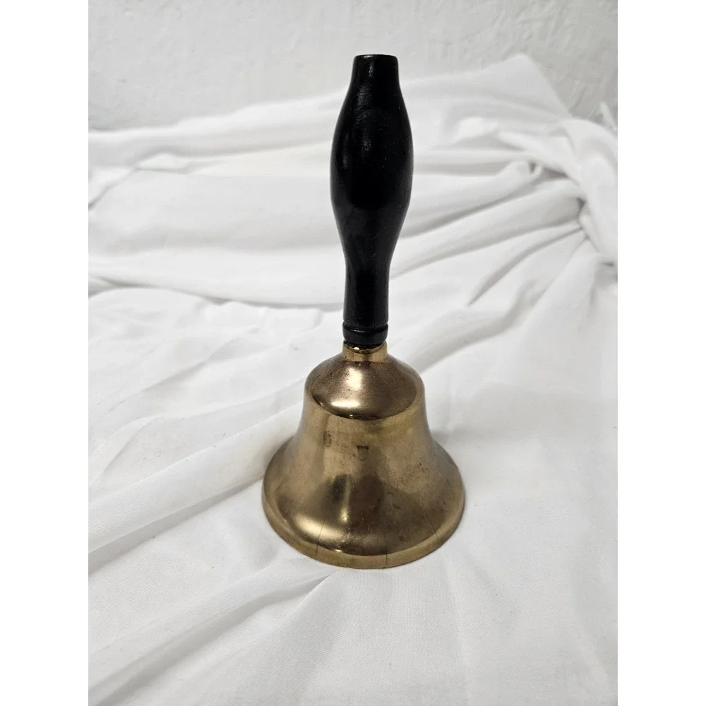 Vintage - Brass School Bell w/ Painted Black Wooden Handle 6.5